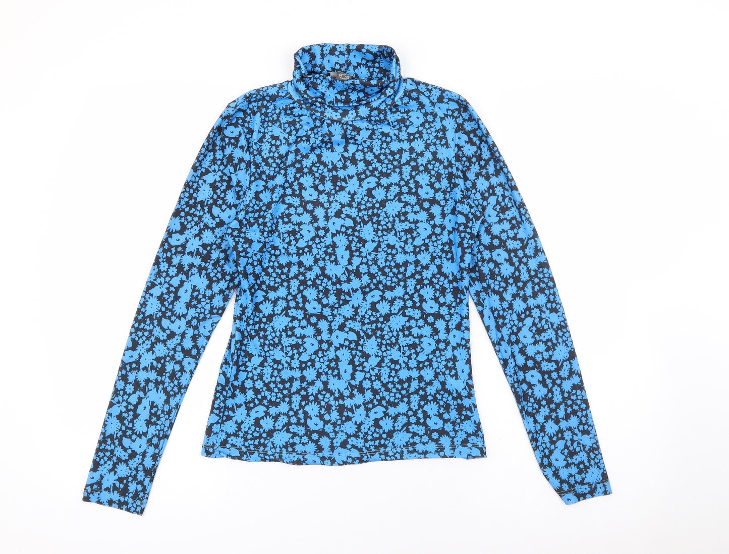 Primark Womens Blue Roll Neck Floral Polyester Pullover Jumper Size XS