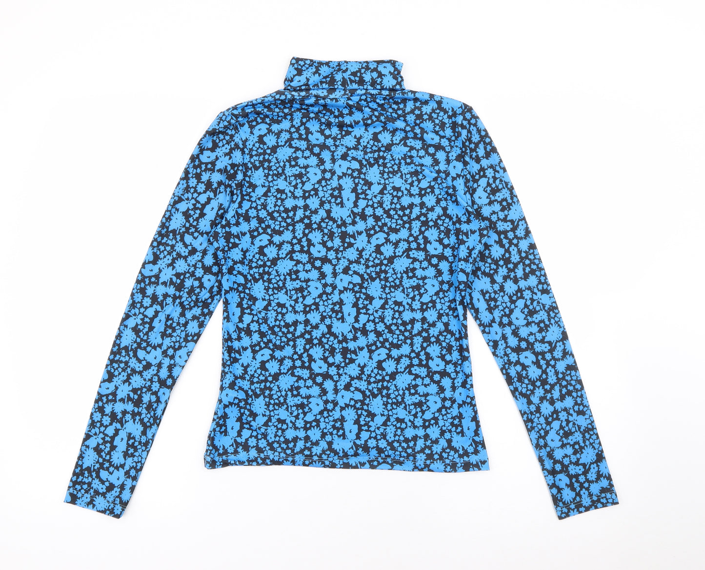 Primark Womens Blue Roll Neck Floral Polyester Pullover Jumper Size XS