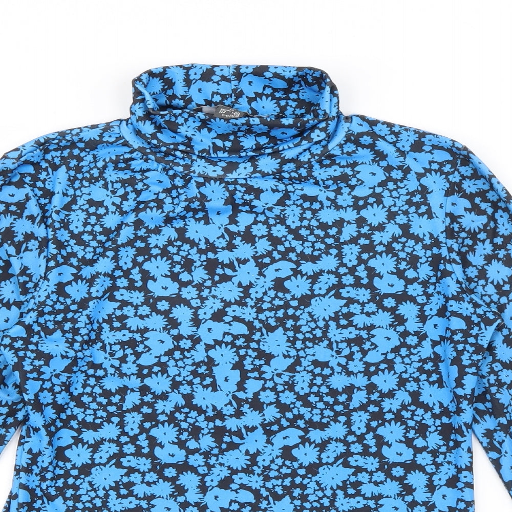 Primark Womens Blue Roll Neck Floral Polyester Pullover Jumper Size XS