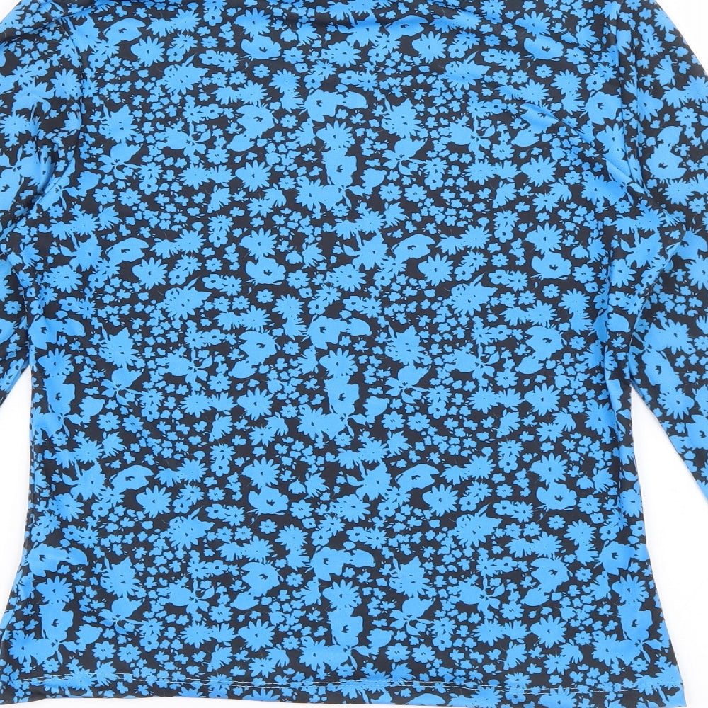 Primark Womens Blue Roll Neck Floral Polyester Pullover Jumper Size XS