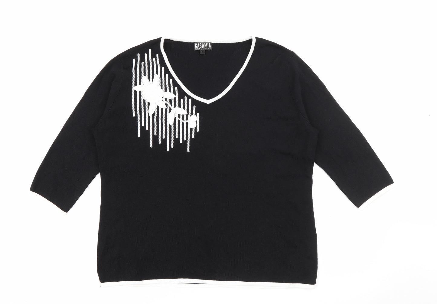 Casamia Womens Black V-Neck  Viscose Pullover Jumper Size L