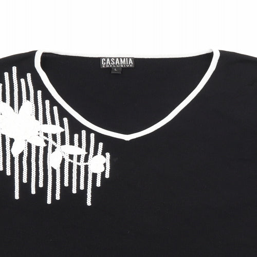 Casamia Womens Black V-Neck  Viscose Pullover Jumper Size L