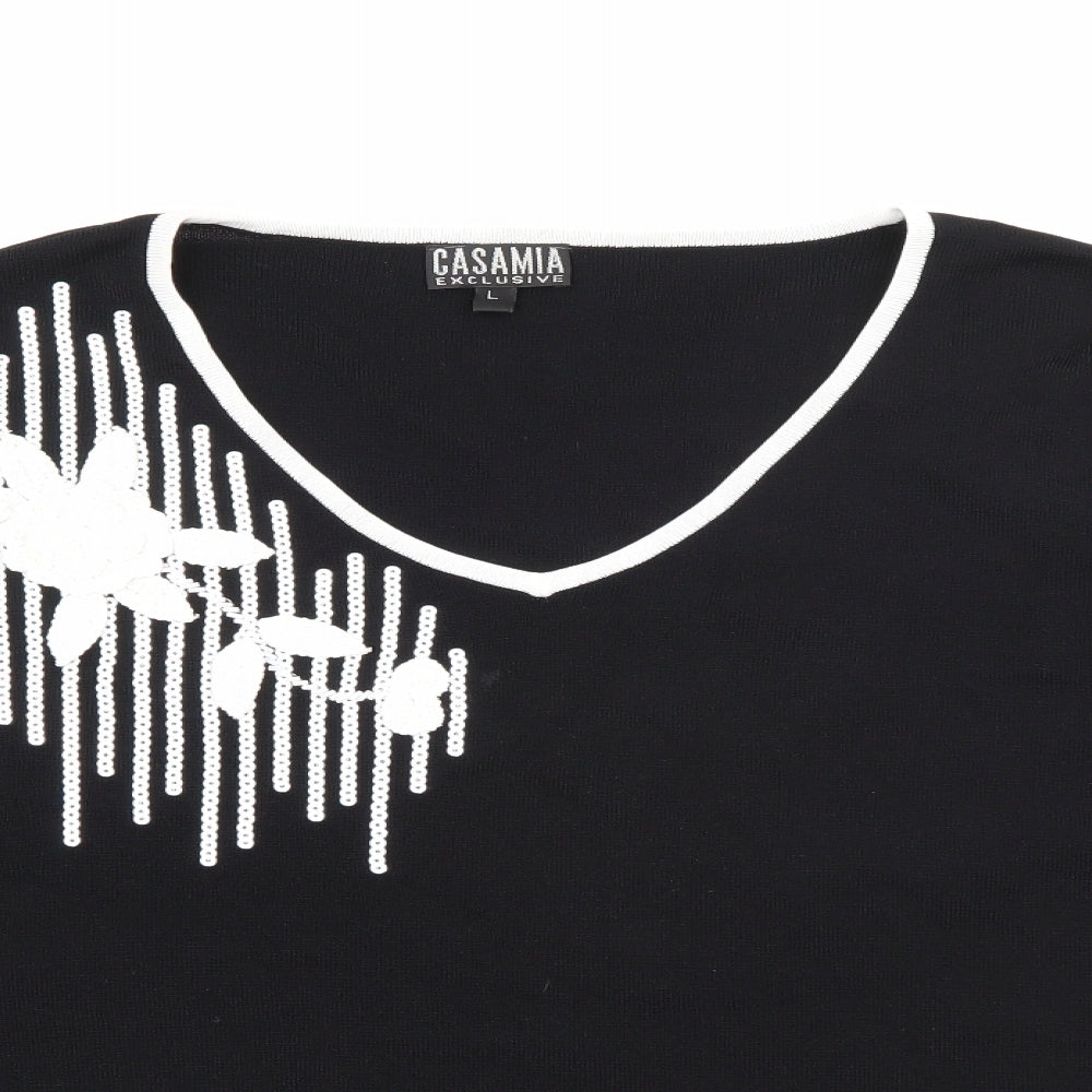 Casamia Womens Black V-Neck  Viscose Pullover Jumper Size L