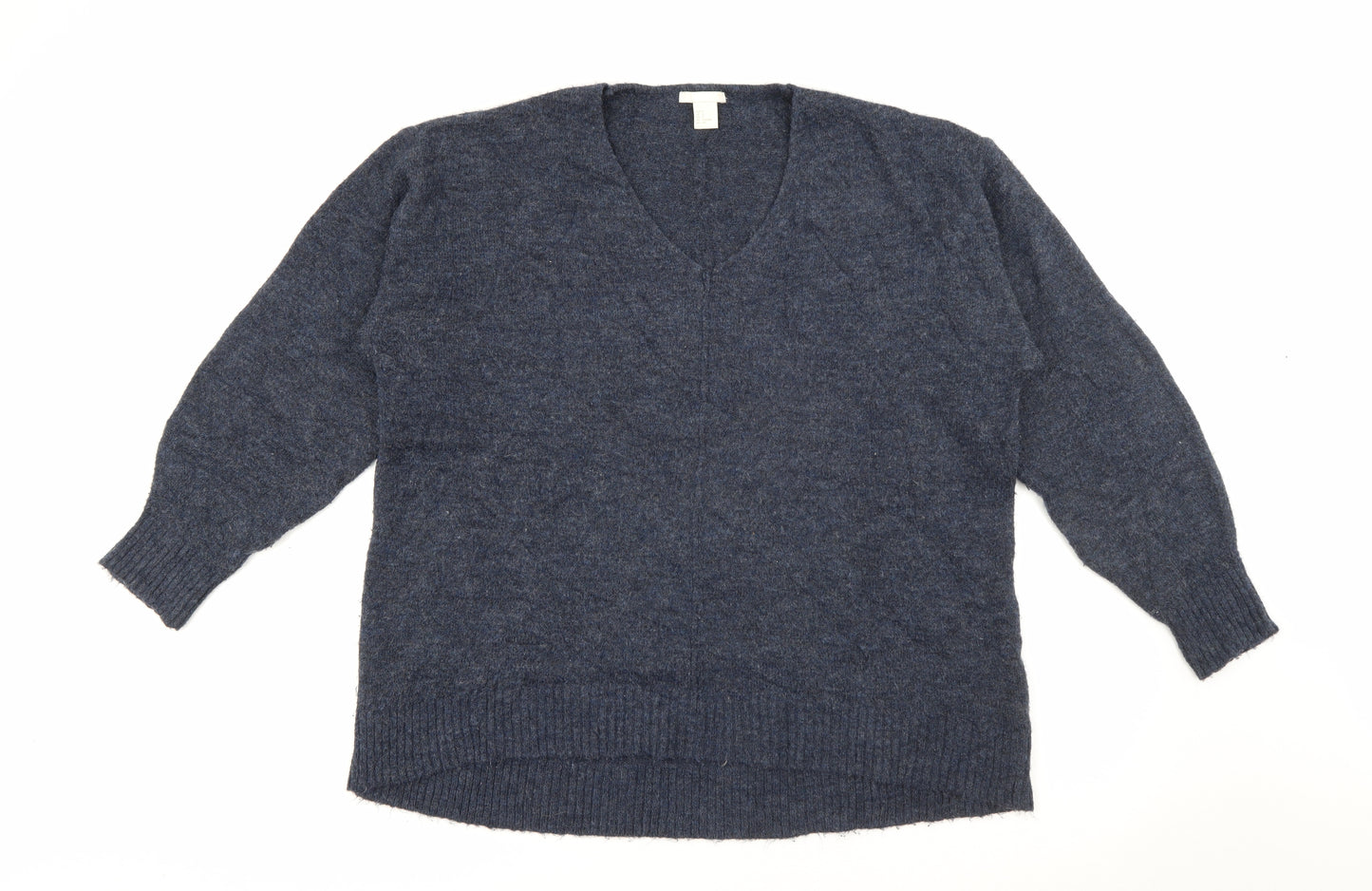 H&M Womens Blue V-Neck  Acrylic Pullover Jumper Size S