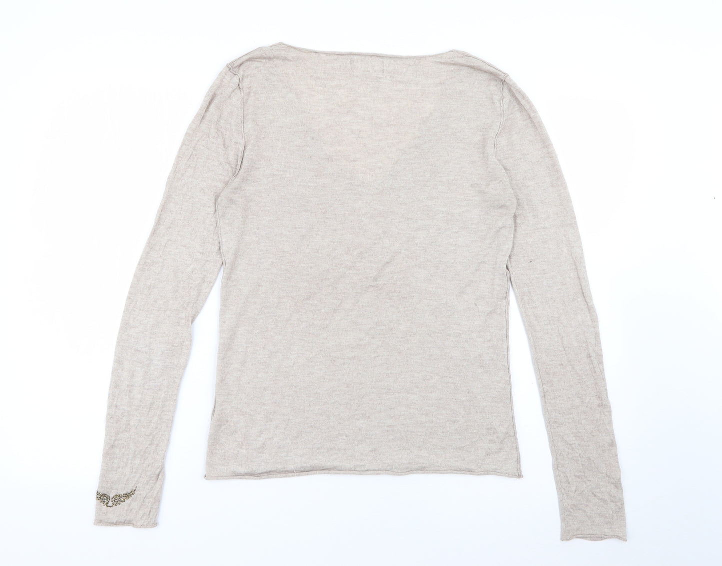 Zadig & Voltaire Womens Beige V-Neck  Silk Pullover Jumper Size M