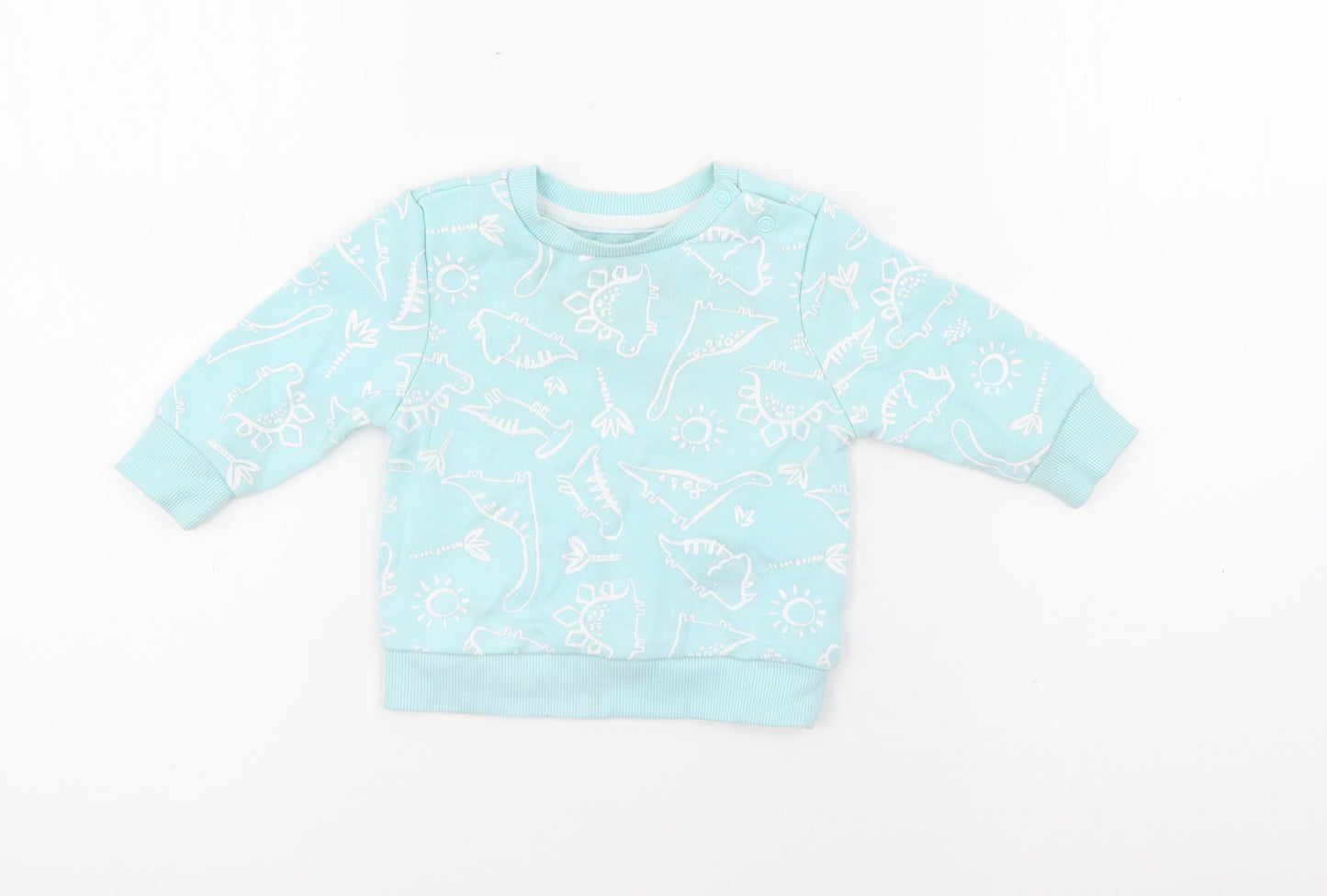Primark Baby Blue  Cotton Pullover Jumper Size 3-6 Months  Snap - Dinosaur