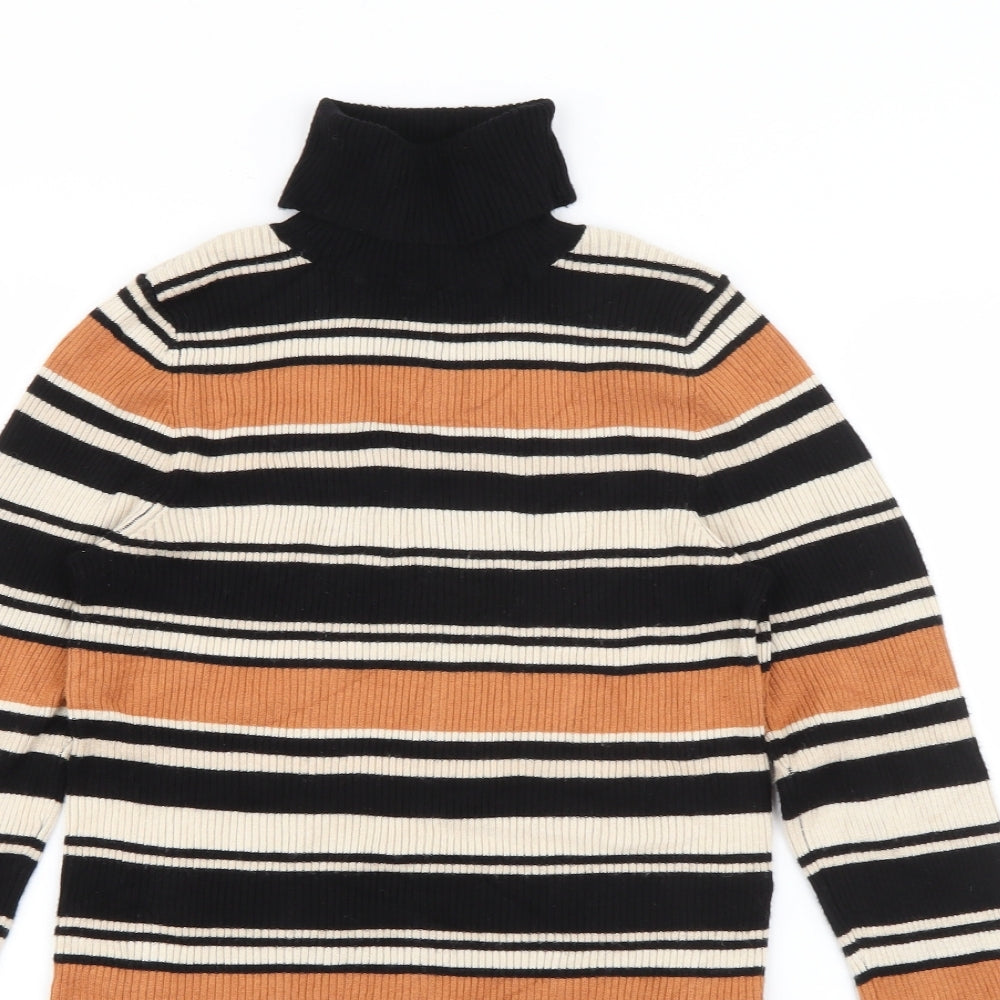 Miss Selfridge Womens Brown Roll Neck Striped Viscose Pullover Jumper Size 10