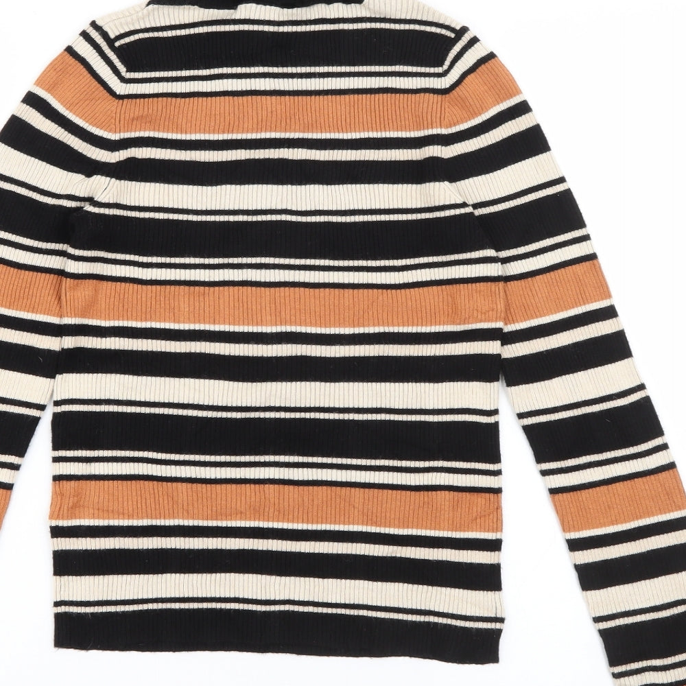 Miss Selfridge Womens Brown Roll Neck Striped Viscose Pullover Jumper Size 10