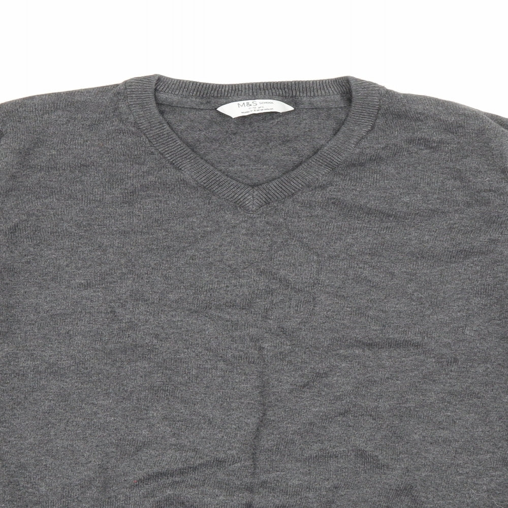 Marks and Spencer Boys Grey V-Neck  Cotton Pullover Jumper Size 11-12 Years