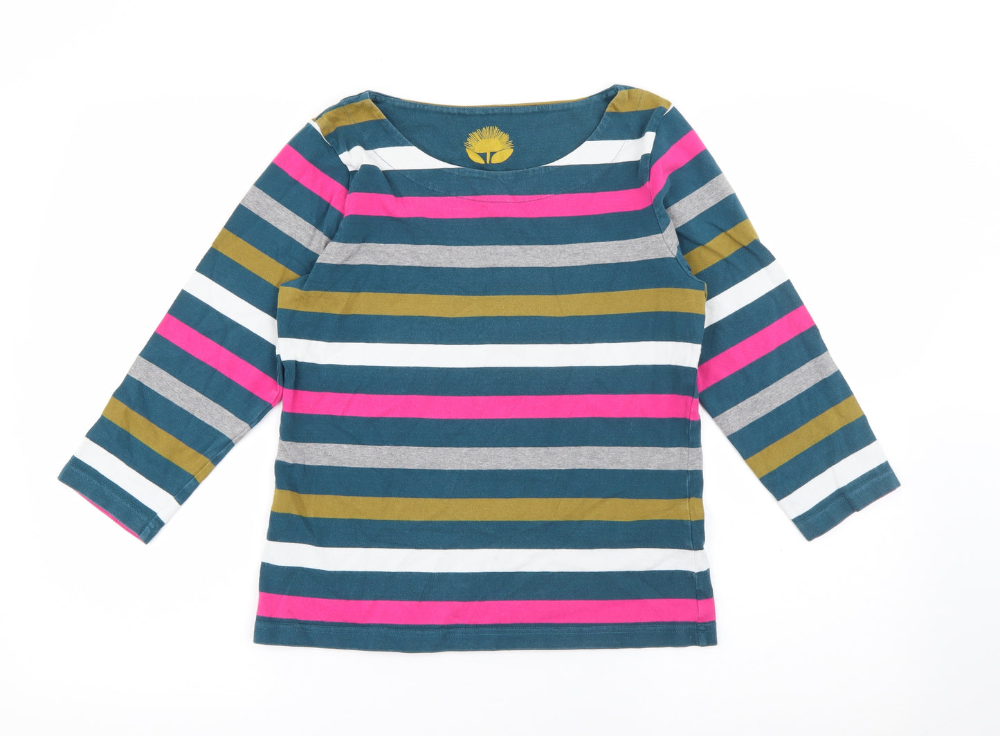 White Stuff Womens Multicoloured Scoop Neck Striped Cotton Pullover Jumper Size 8