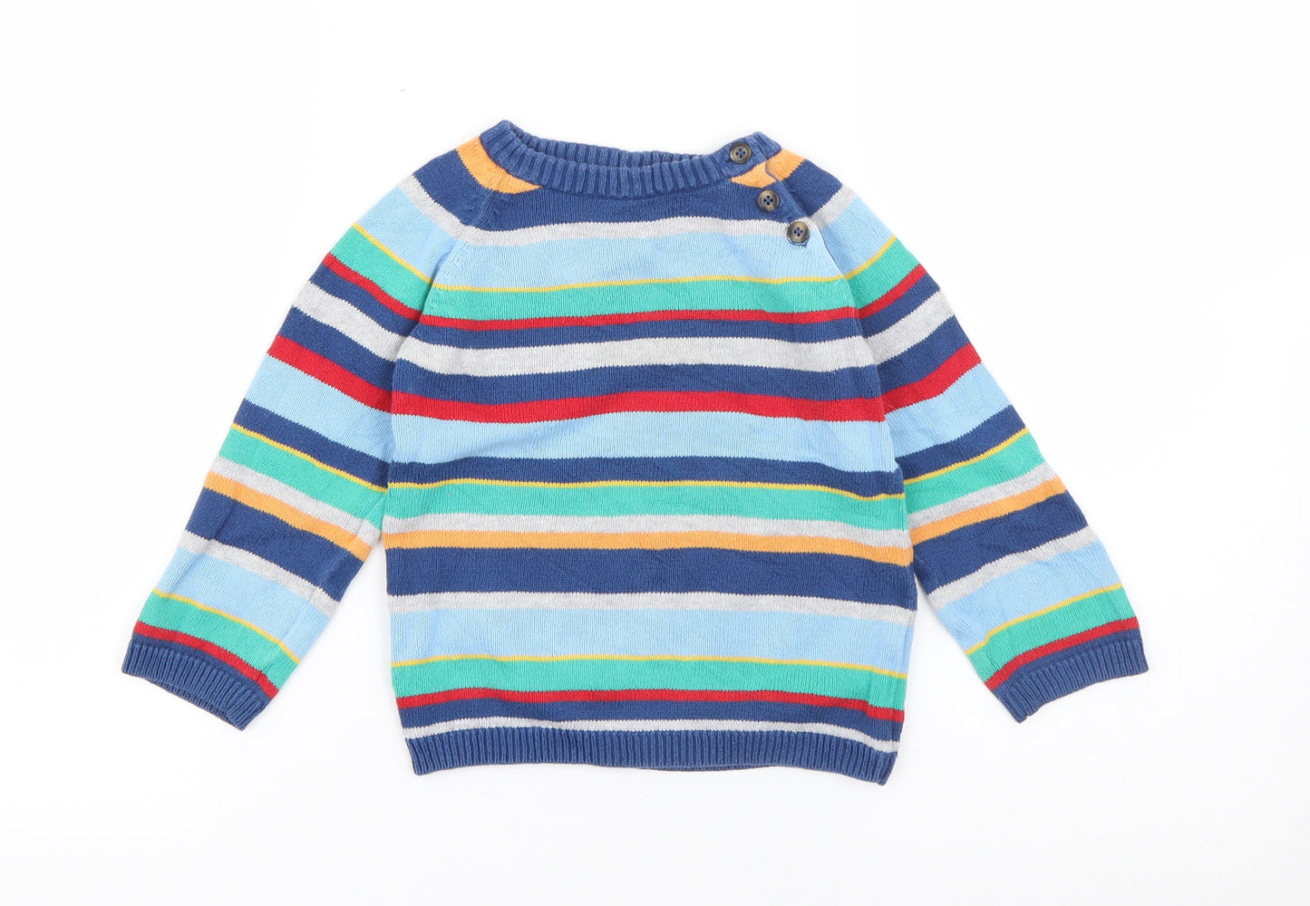 H&M Boys Multicoloured Crew Neck Striped Cotton Pullover Jumper Size 2-3 Years  Button