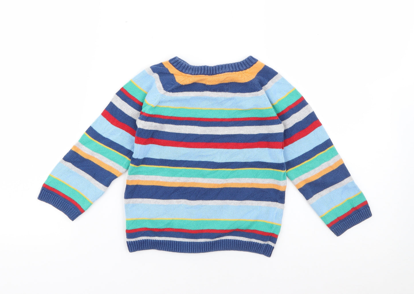H&M Boys Multicoloured Crew Neck Striped Cotton Pullover Jumper Size 2-3 Years  Button