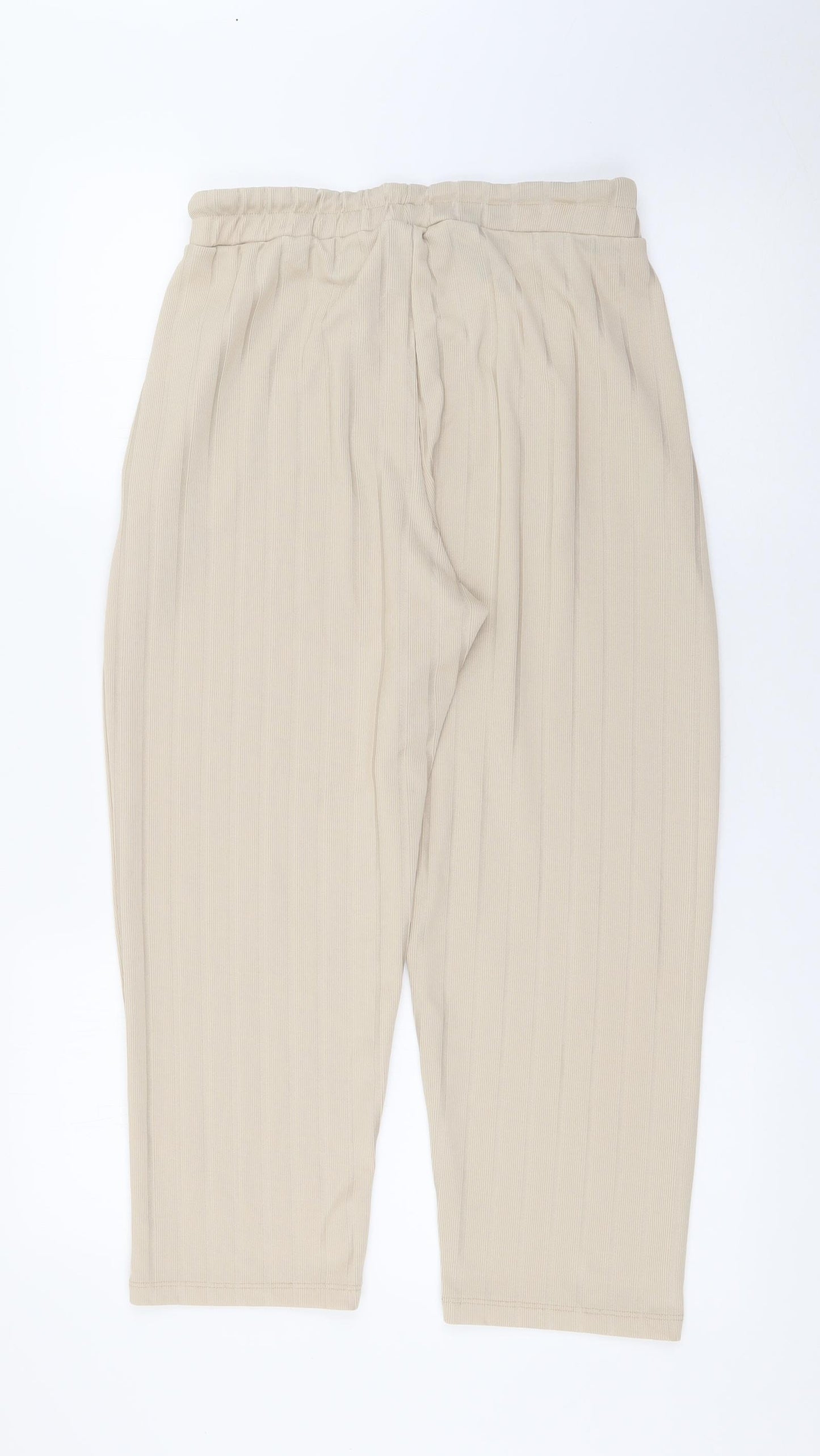 Studio Mouthy Womens Beige  Polyester Jogger Trousers Size M L22 in Regular Tie