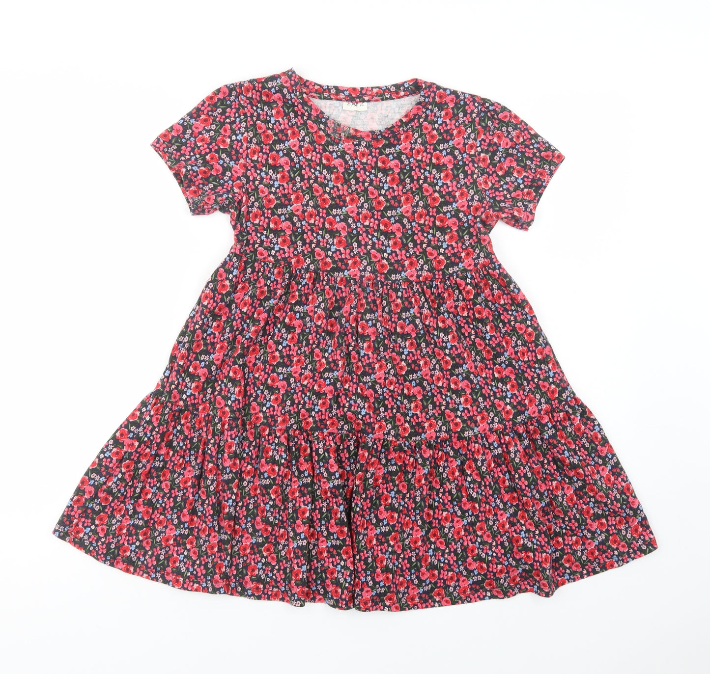 F&F Girls Red Floral Cotton A-Line  Size 8-9 Years  Crew Neck Pullover