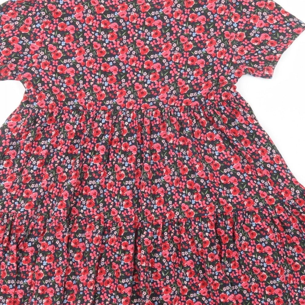 F&F Girls Red Floral Cotton A-Line  Size 8-9 Years  Crew Neck Pullover