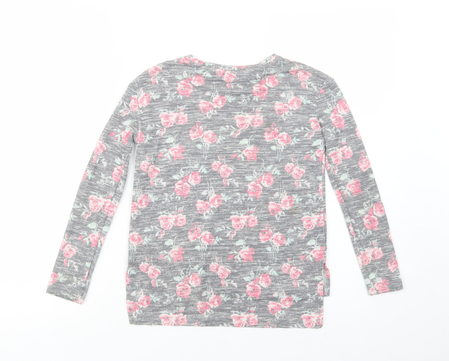 Primark Girls Grey Floral Polyester Basic Blouse Size 8-9 Years Crew Neck Pullover - Positive Vibes