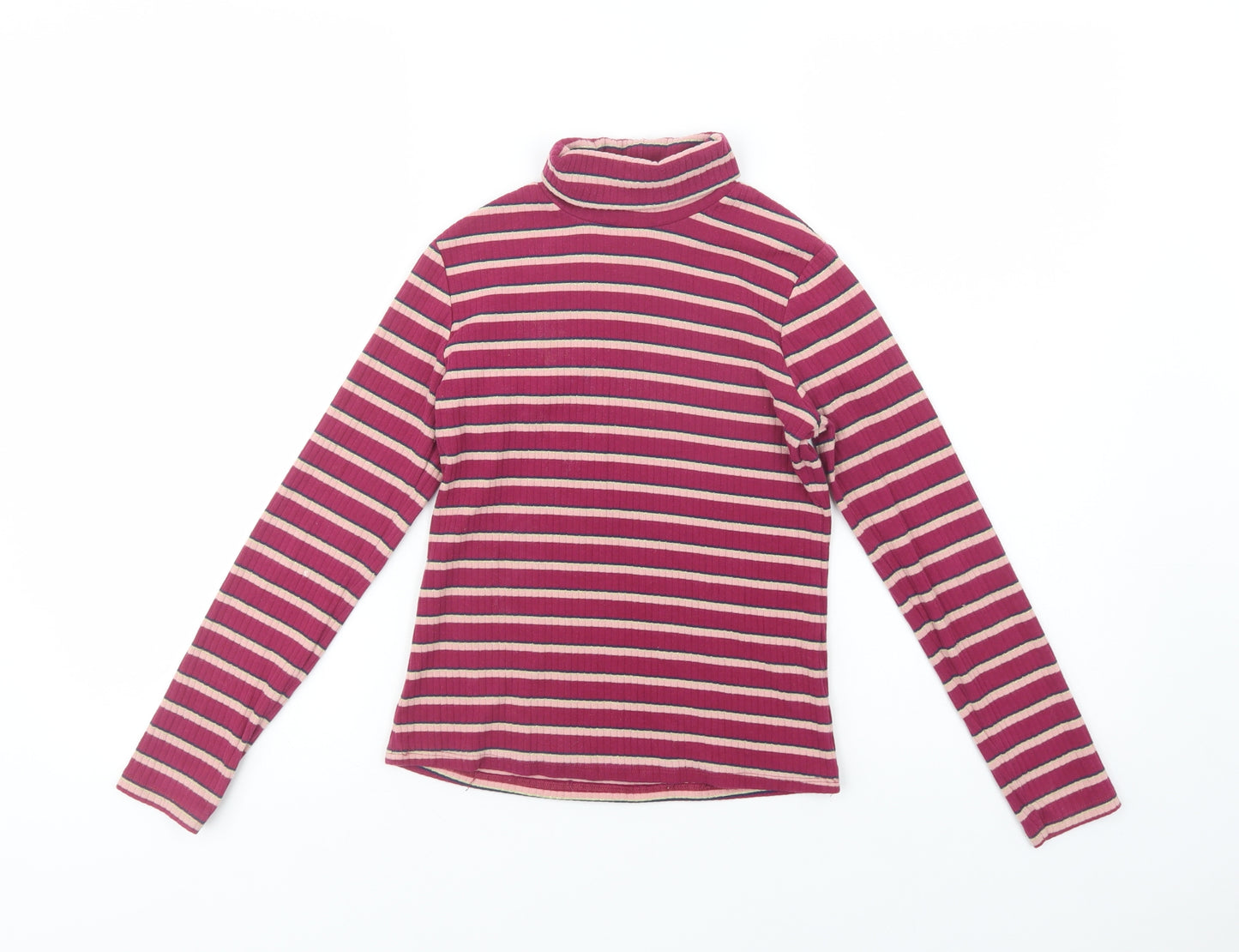 George Girls Purple Striped Cotton Pullover Blouse Size 9-10 Years Roll Neck Pullover