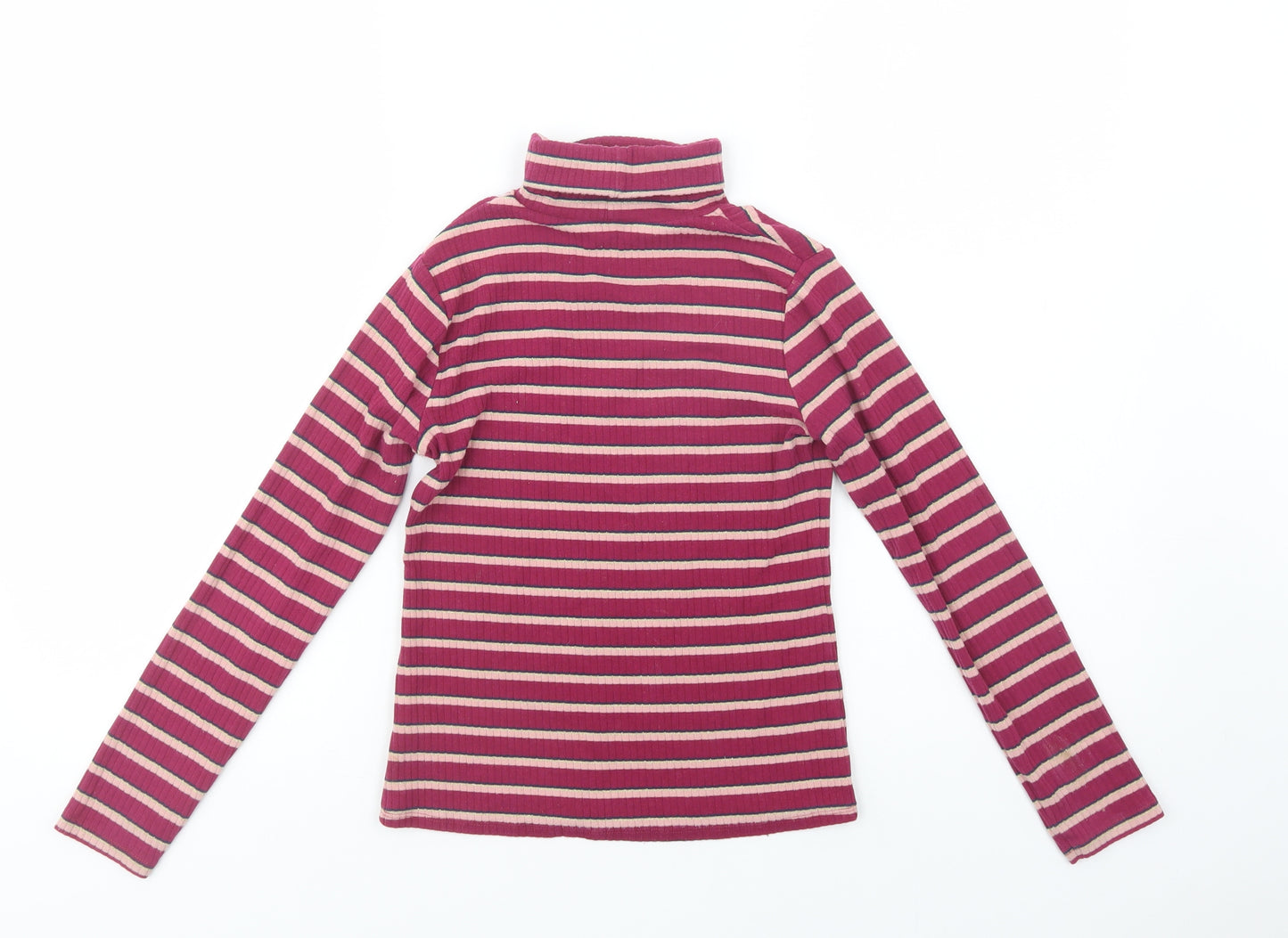 George Girls Purple Striped Cotton Pullover Blouse Size 9-10 Years Roll Neck Pullover