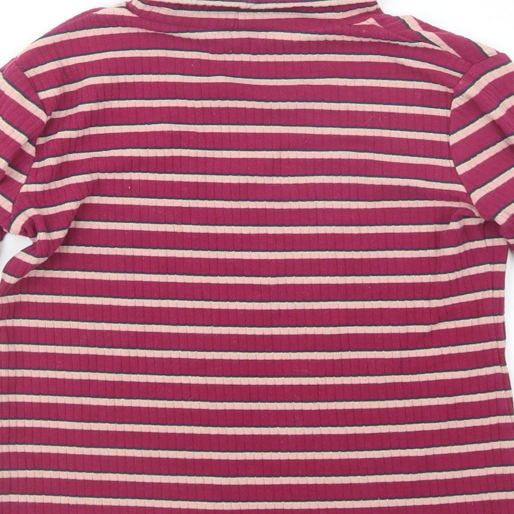 George Girls Purple Striped Cotton Pullover Blouse Size 9-10 Years Roll Neck Pullover