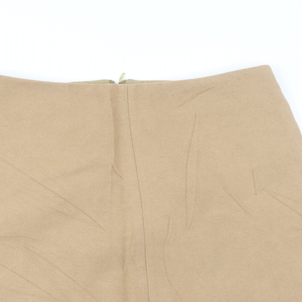 Preworn Womens Beige  Wool A-Line Skirt Size 12   Zip