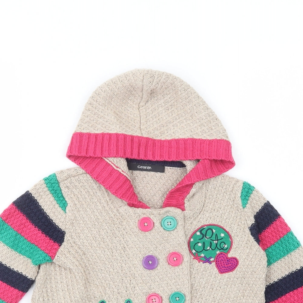 George Girls Beige Round Neck Striped Acrylic Cardigan Jumper Size 3-4 Years  Button - So Cute