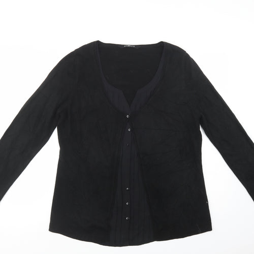 essence Womens Black Scoop Neck  Acrylic Cardigan Jumper Size 18