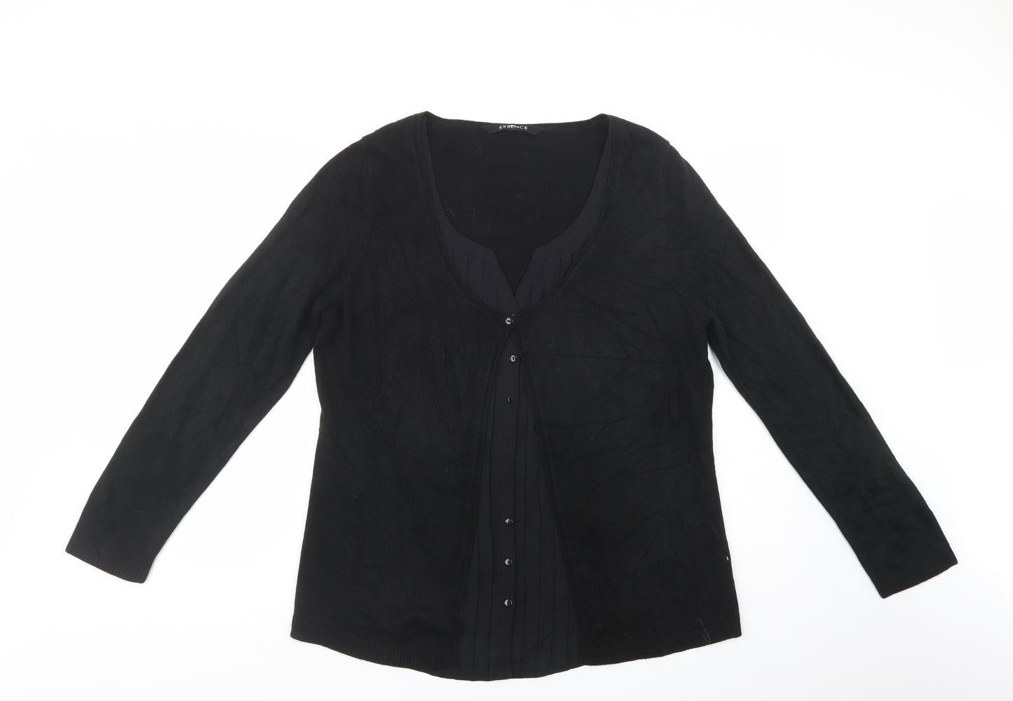 essence Womens Black Scoop Neck  Acrylic Cardigan Jumper Size 18