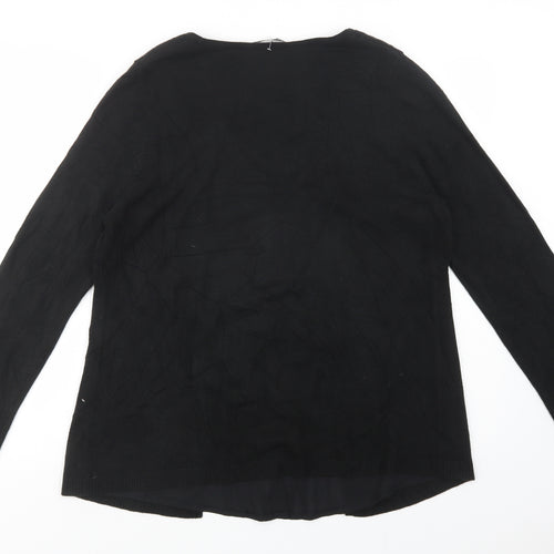 essence Womens Black Scoop Neck  Acrylic Cardigan Jumper Size 18