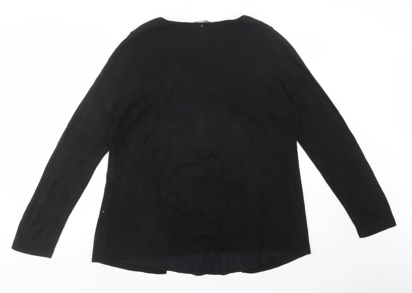 essence Womens Black Scoop Neck  Acrylic Cardigan Jumper Size 18