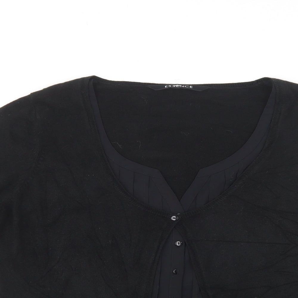 essence Womens Black Scoop Neck  Acrylic Cardigan Jumper Size 18
