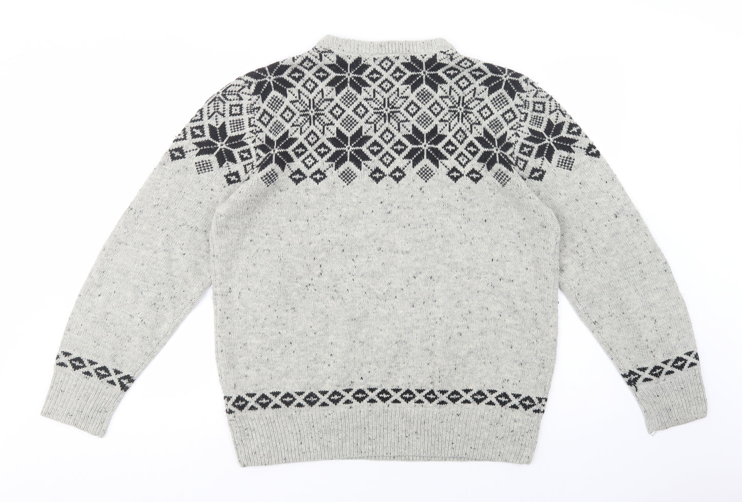 TU Mens Grey Crew Neck Fair Isle Acrylic Pullover Jumper Size S