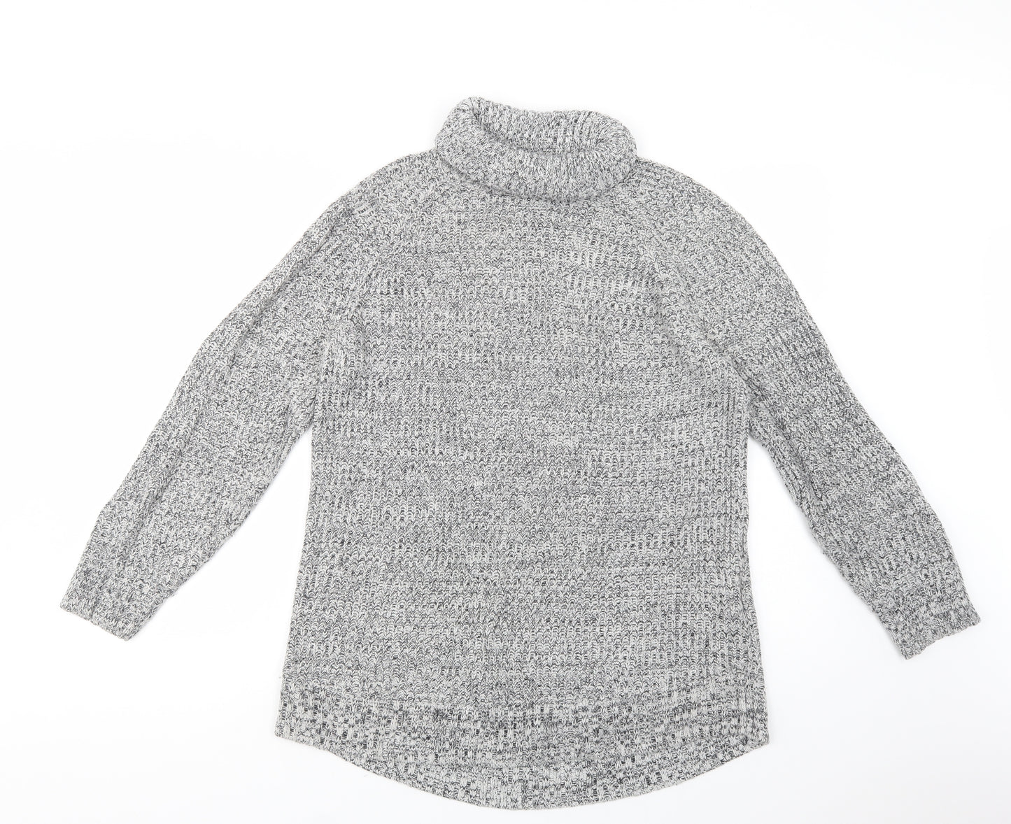 H&M Womens Grey Roll Neck  Cotton Tunic Jumper Size S