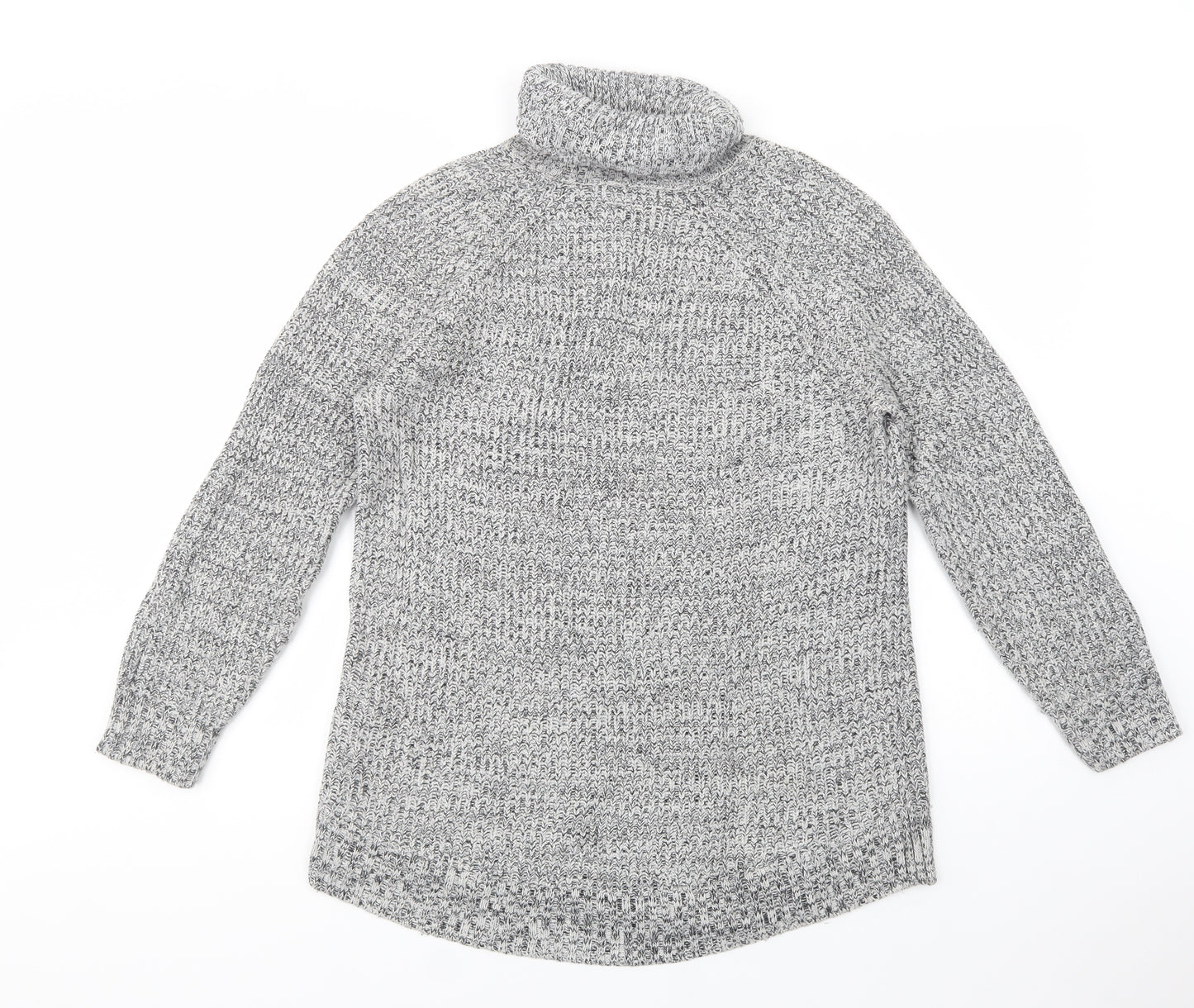 H&M Womens Grey Roll Neck  Cotton Tunic Jumper Size S