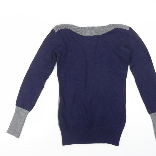 Patty Boutik Womens Blue Boat Neck  Viscose Pullover Jumper Size S