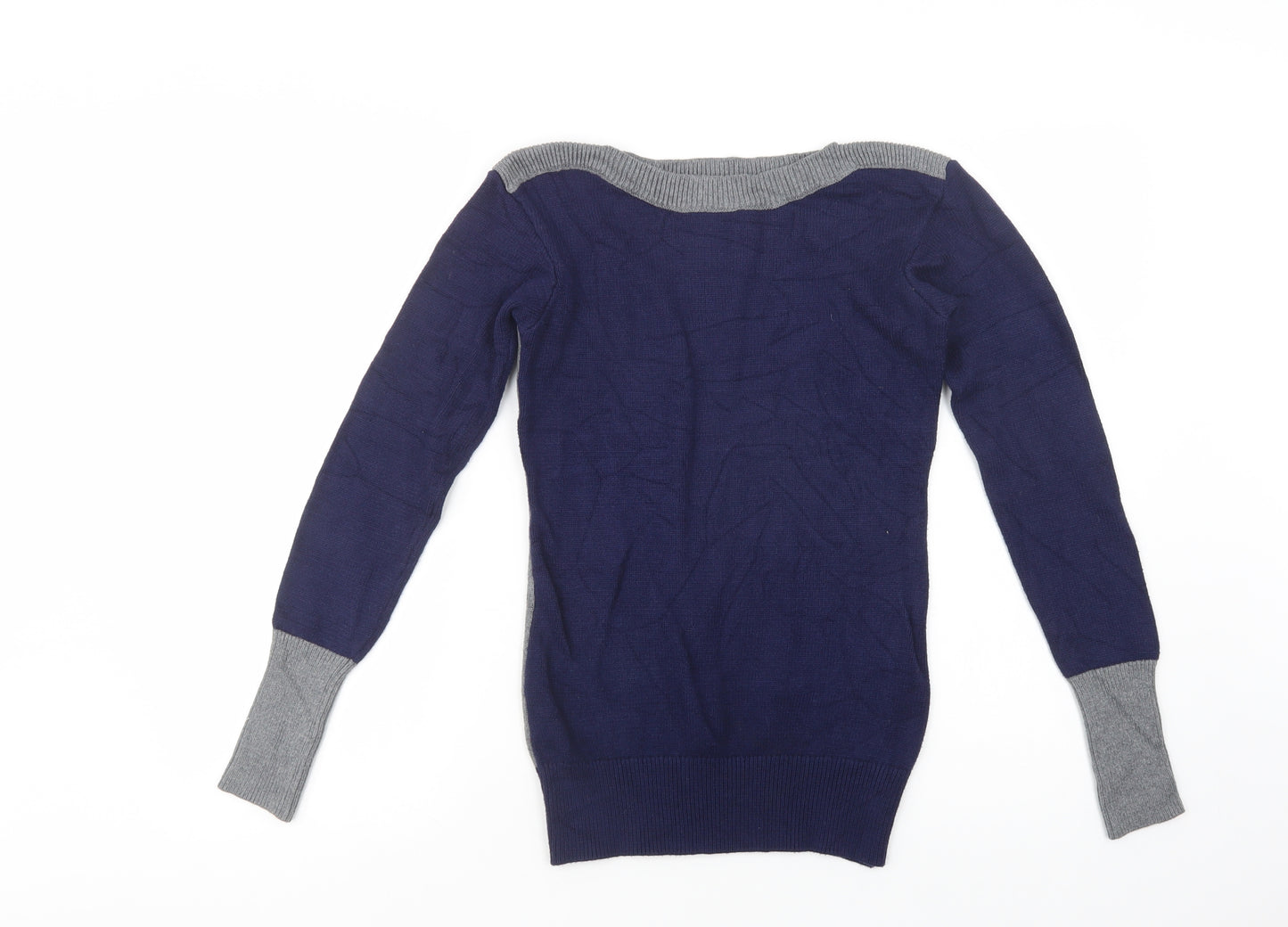 Patty Boutik Womens Blue Boat Neck  Viscose Pullover Jumper Size S