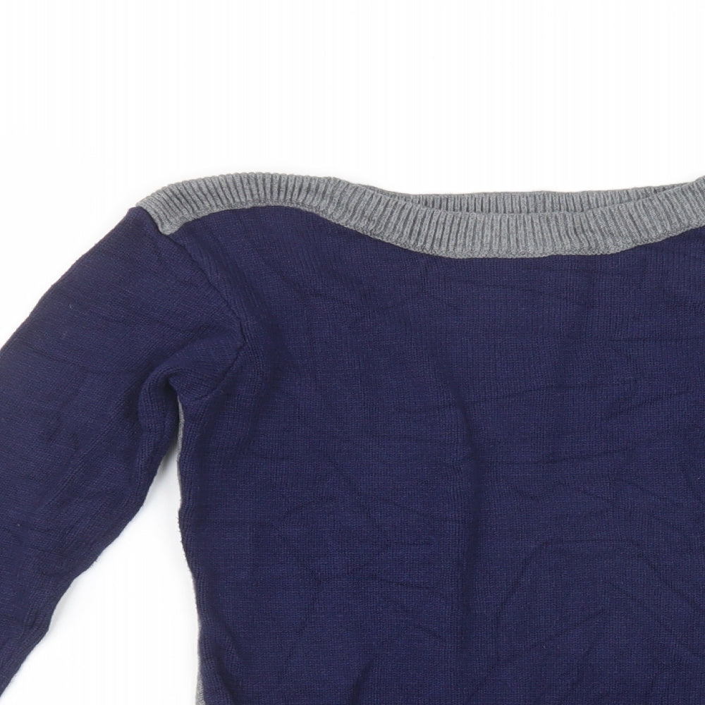 Patty Boutik Womens Blue Boat Neck  Viscose Pullover Jumper Size S
