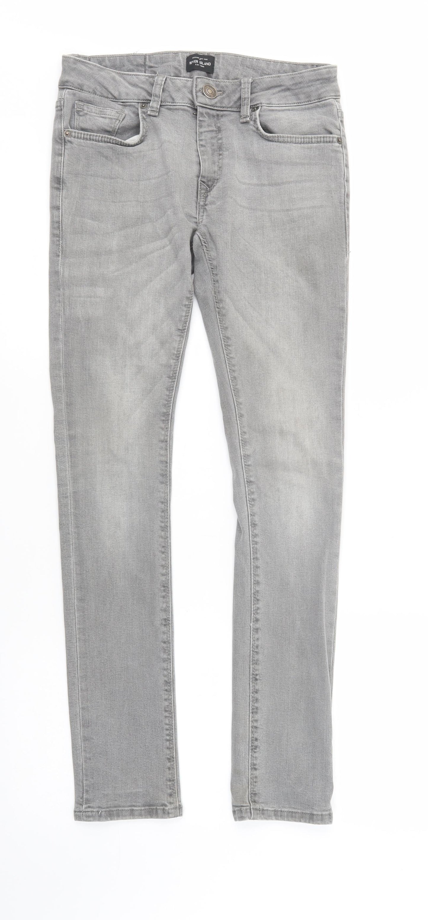 River Island Mens Grey  Cotton Skinny Jeans Size 26 in L32 in Regular Button