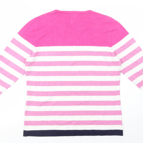 Nina Murati Womens Pink Scoop Neck Striped Viscose Pullover Jumper Size M
