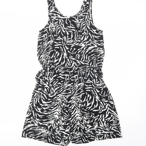 F&F Womens Black Animal Print Viscose Playsuit One-Piece Size 6  Tie
