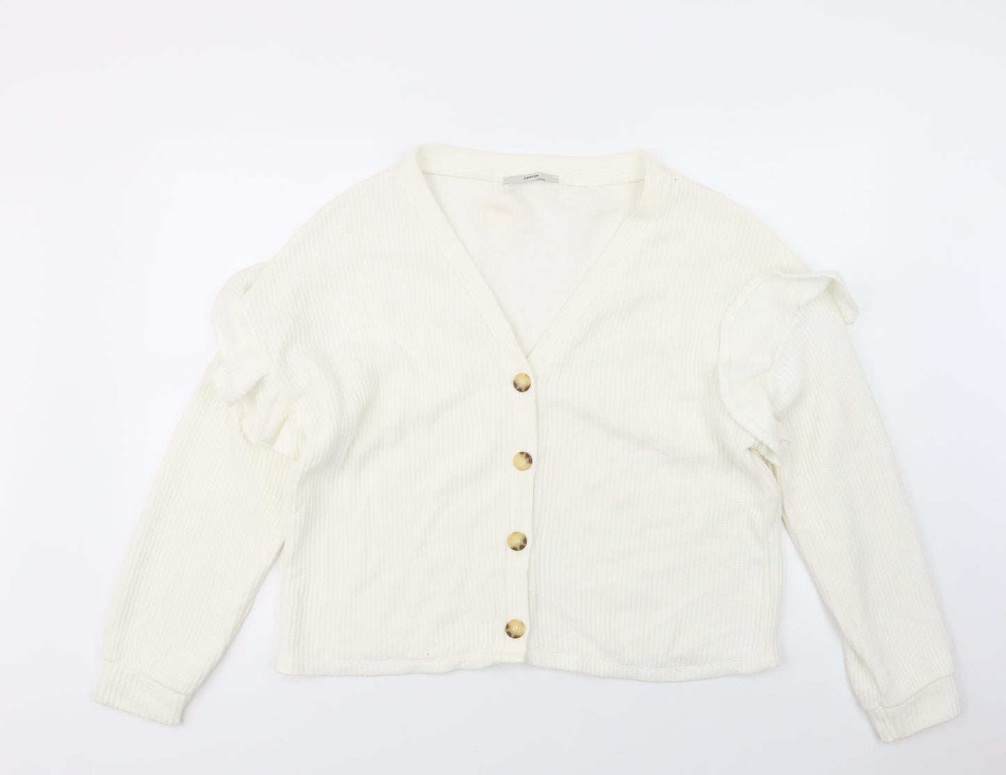 George Womens Ivory V-Neck  Acrylic Cardigan Jumper Size L