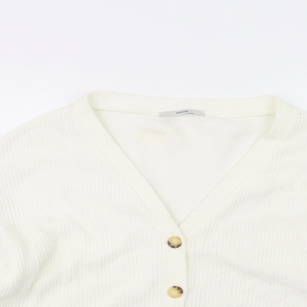 George Womens Ivory V-Neck  Acrylic Cardigan Jumper Size L