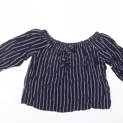 New Look Womens Blue Striped Viscose Basic Blouse Size 8 Off the Shoulder