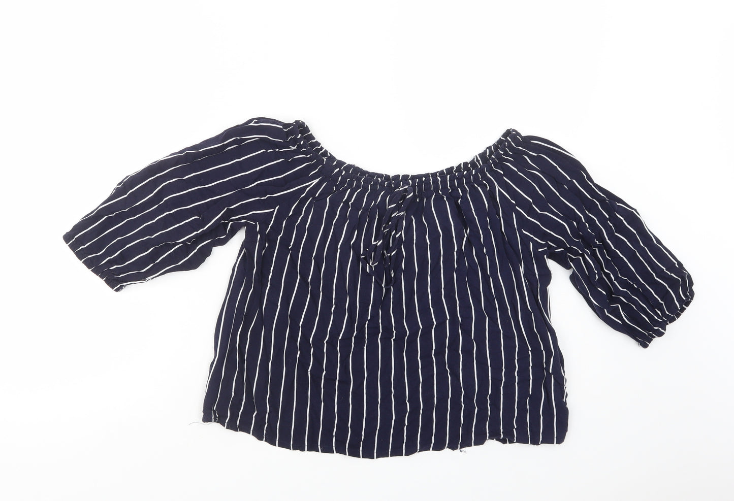 New Look Womens Blue Striped Viscose Basic Blouse Size 8 Off the Shoulder