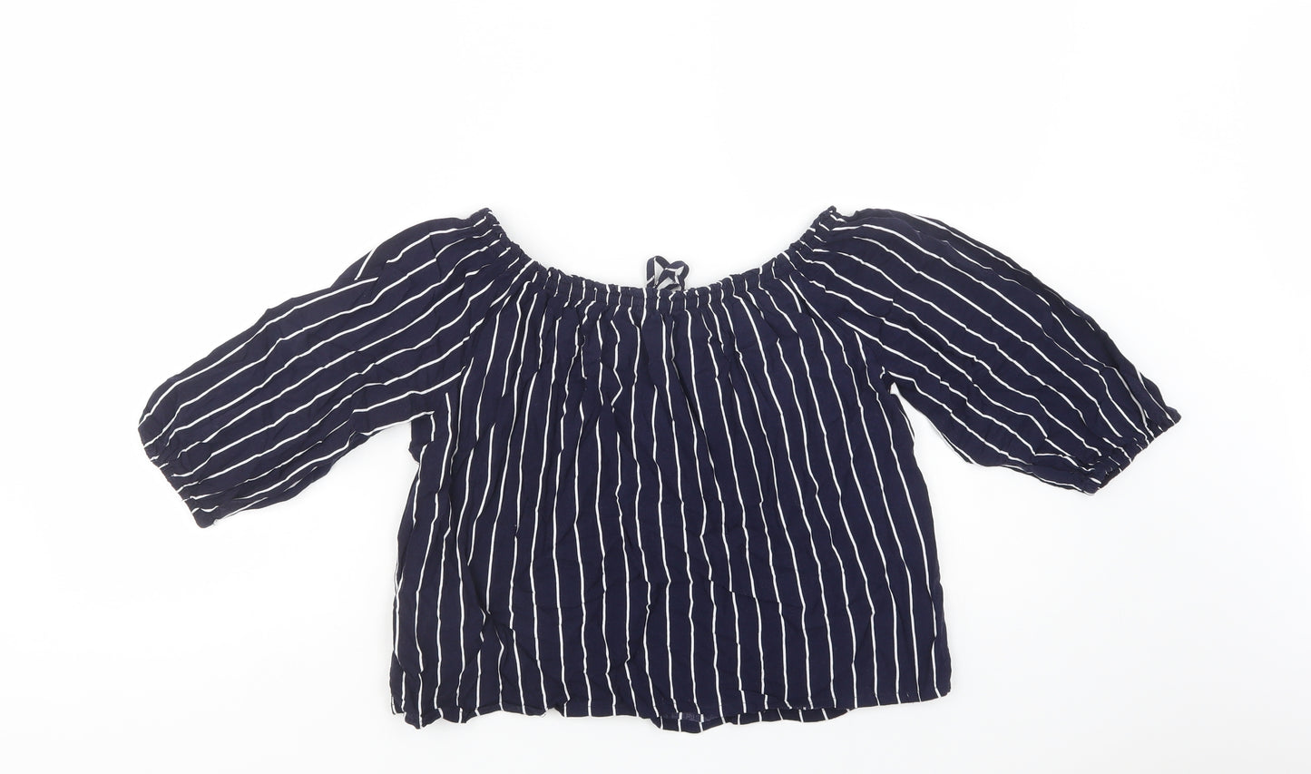 New Look Womens Blue Striped Viscose Basic Blouse Size 8 Off the Shoulder