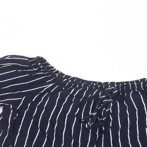 New Look Womens Blue Striped Viscose Basic Blouse Size 8 Off the Shoulder