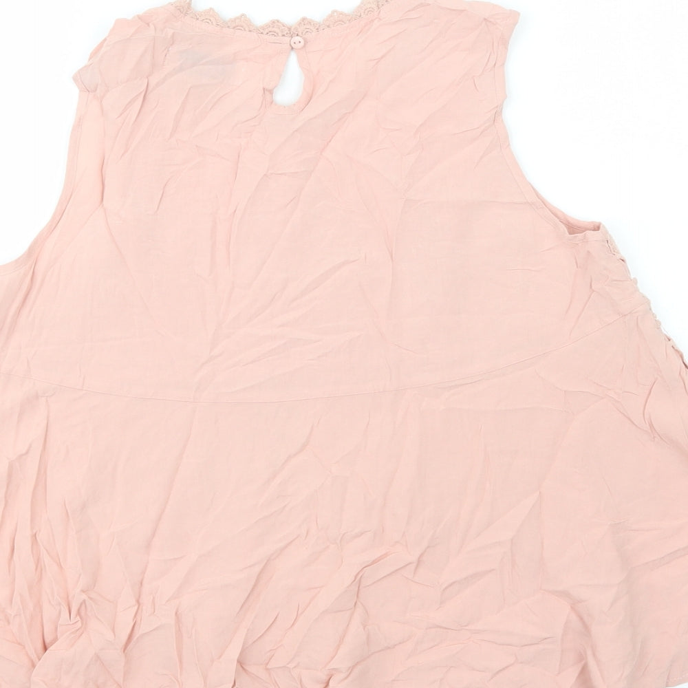 Amber Womens Pink  Viscose Basic Blouse Size M Crew Neck - Lace Detail