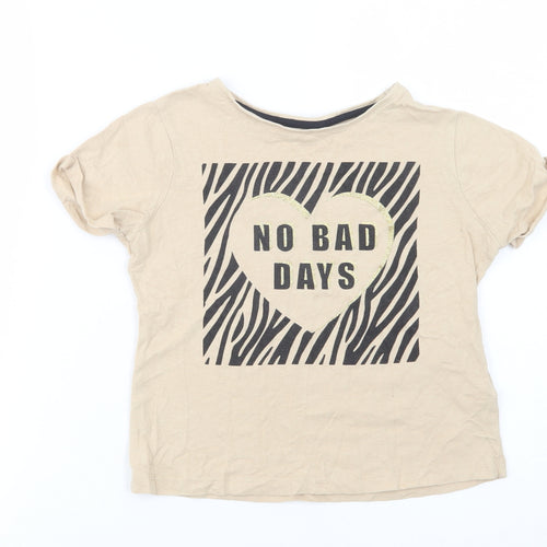 Primark Girls Beige  Cotton Basic T-Shirt Size 9-10 Years Crew Neck Pullover - No Bad Days