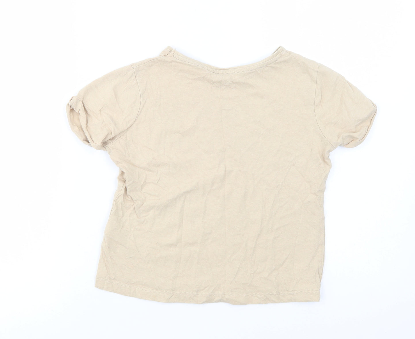 Primark Girls Beige  Cotton Basic T-Shirt Size 9-10 Years Crew Neck Pullover - No Bad Days