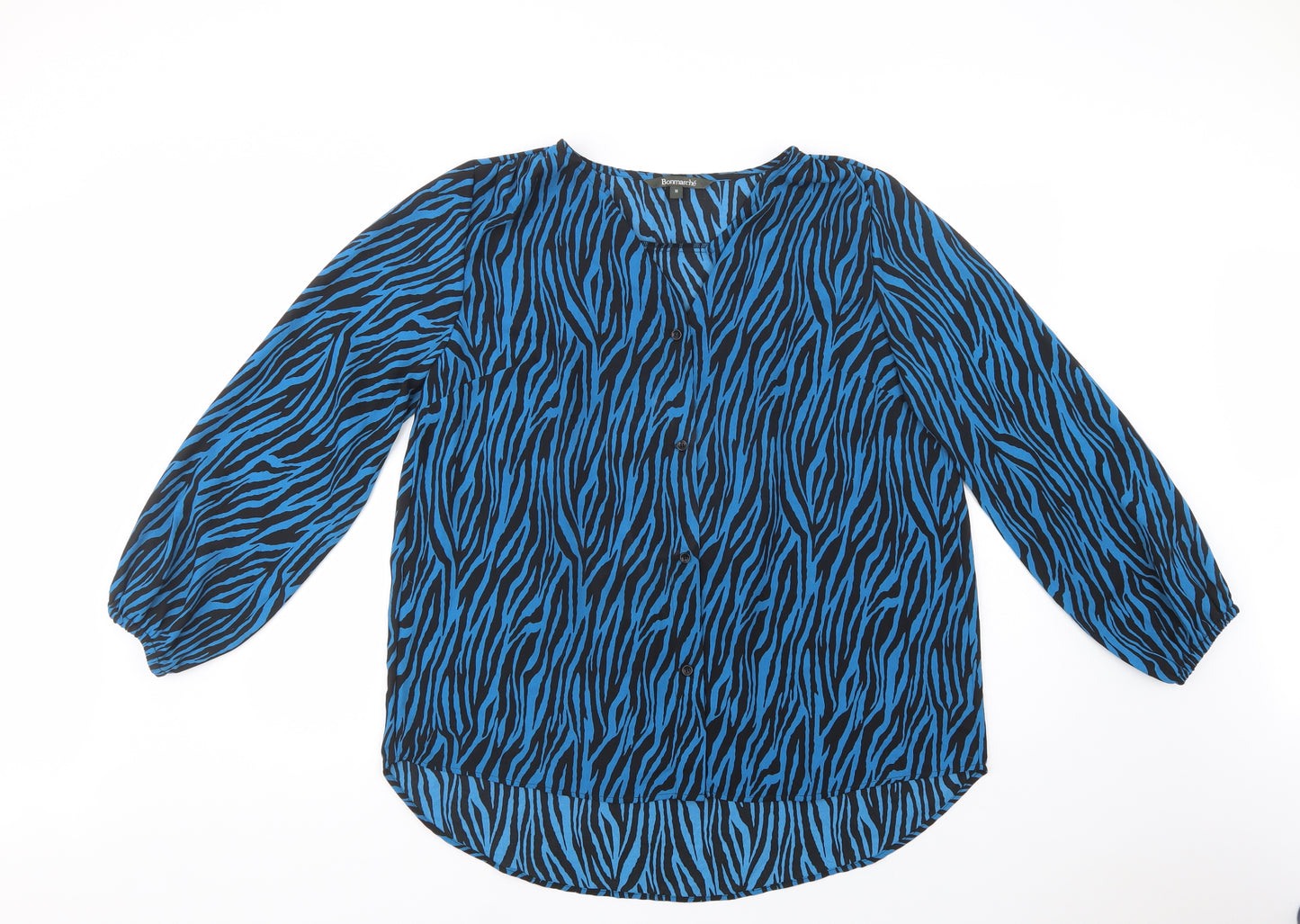 Bonmarché Womens Blue Animal Print Polyester Basic Button-Up Size 18 V-Neck