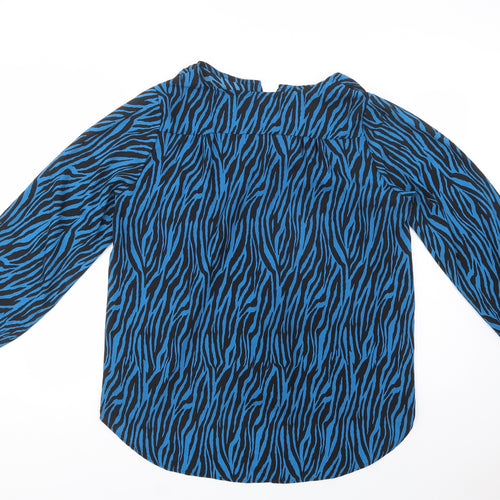 Bonmarché Womens Blue Animal Print Polyester Basic Button-Up Size 18 V-Neck